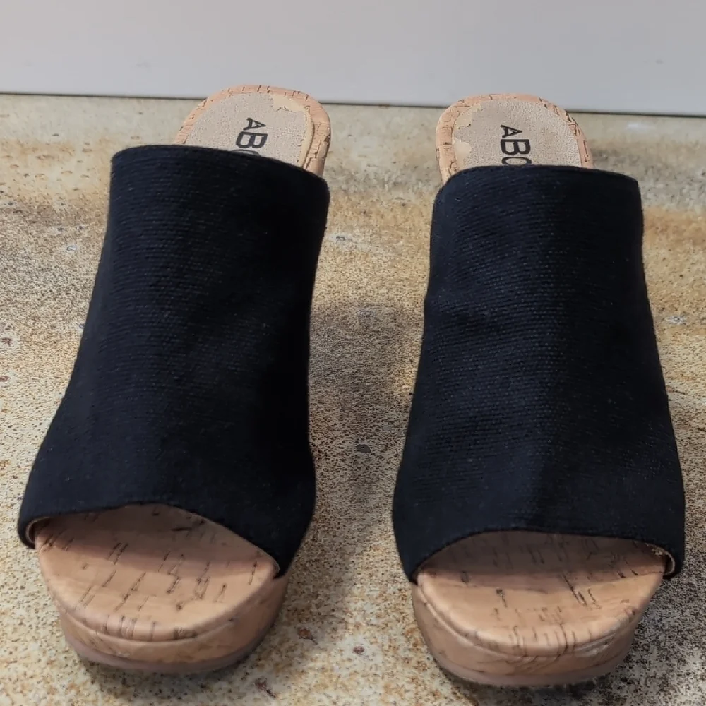 Abound Black Canvas Cork Wedge Mule Sandals